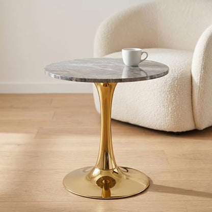 27.6" Marble Round Tulip Table, Mid-Century Modern Style Dining Table with Gold Pedestal Base for 2-4 People, Featuring A Marble Tabletop for Kitchen, Dining Room, Cafe (Dark Grey) - color: Dark Grey#gold