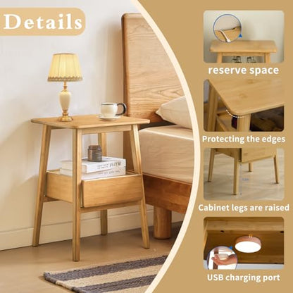 JIKUGO Nightstand Mid Century Modern and Drawers Display Cabinet for Bedroom Bamboo Bedside Tables 21.9x15.8x14.2in Night Stands Bed Side Table Bamboo - color: Bamboo
