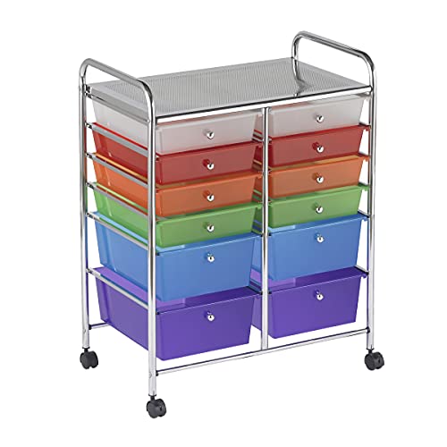 ECR4Kids 12-Drawer Everyday Mobile Storage Utility Cart, Mobile Organizer, Assorted - color: Assorted Colors, size: 12-Drawer / 31.75" High