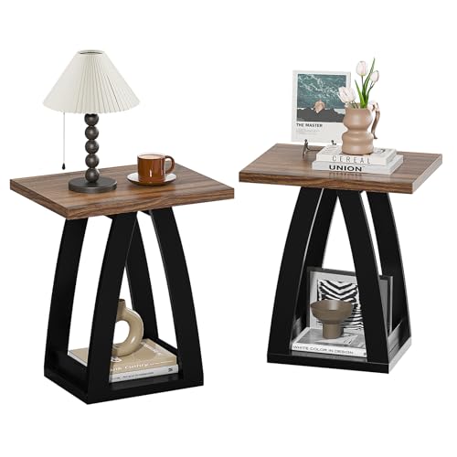 FROMJBEST End Table Set of 2, Side Table Living Room,Nightstand Black&Brown | Sofa Side Table with Shelf, Nightstands Set of 2, Modern End Table for Living Room, Bedroom - color: Brown&black, size: 2
