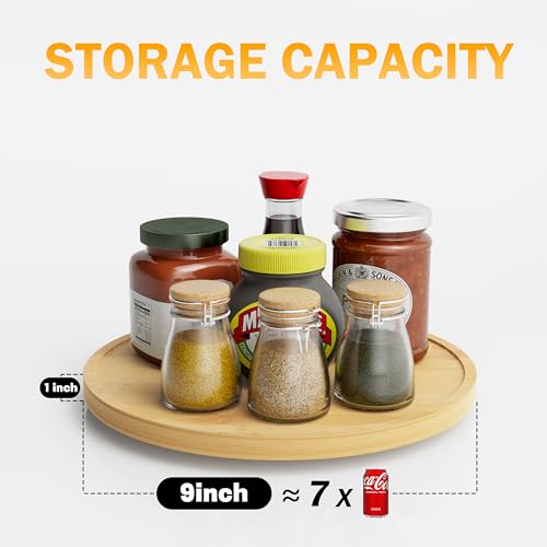 Lazy Susan Organizer Homerays 9 Inch Non-Skid Bamboo Lazy Susan for Kitchen Rotating Spice Rack for Kitchen Cabinet, Wood Turntable for Kitchen Countertop Organizer - size: 9" - Bamboo