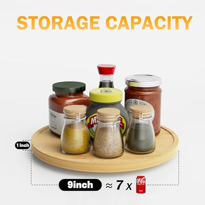 Lazy Susan Organizer Homerays 9 Inch Non-Skid Bamboo Lazy Susan for Kitchen Rotating Spice Rack for Kitchen Cabinet, Wood Turntable for Kitchen Countertop Organizer - size: 9" - Bamboo
