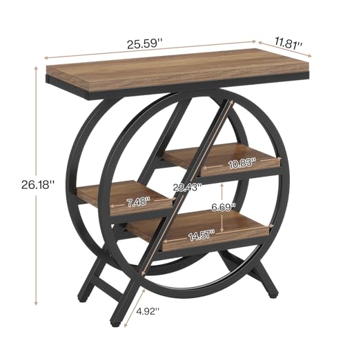 Tribesigns End Table for Living Room, 3-Tier Narrow Side Table with Storage, Wood Sofa Side Table with Geometric Metal Frame, Industrial Nightstand and Bedside Table for Bedroom, Light Brown - color: Light Brown