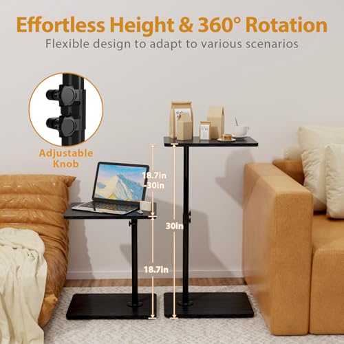 TV Tray Table, Adjustable C Shaped Side Table for Couch, 360°Swivel Couch Side Table C Table That Slide Under Couch Desk for Small Space Sofa Bed Snack Living Room Bedroom (Black) - color: Black