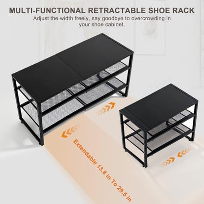 Expandable Shoe Rack,3 Tier Adjustable Metal Shoe Shelf for Closet, Sturdy Free Standing Shoe Storage for Door Entrance, Bedroom, Small Spaces, Black - size: 3-Tier
