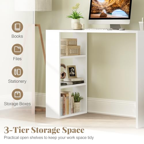 Giantex Small Computer Desk, 36 Inch Compact Home Office Desk with Storage Open Shelves & Anti-Tipping Kit, Makeup Vanity Table, Student Teen Study Writing Desk for Small Space, White