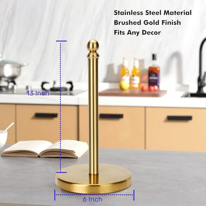Gold Paper Towel Holder Countertop, Standing Paper Towel Roll Holder for Kitchen Bathroom, with Weighted Base for One-Handed Operation (Gold) - color: Gold