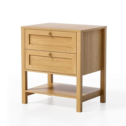 Modern Nightstand with Drawers, Large Farmhouse Wood Bedside Table with Open Shelf, 22" Wide Tall End Table for Sofa, Bedroom, Natural Oak - color: Natural Oak, size: 1 PC (2 Drawers)