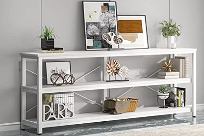 Tribesigns 71" Sofa Tables,Extra Long Couch Table, Narrow Long Console Table, Entryway Table,Sofa Table with 3 Tiers Storage Shelves (White) - color: White