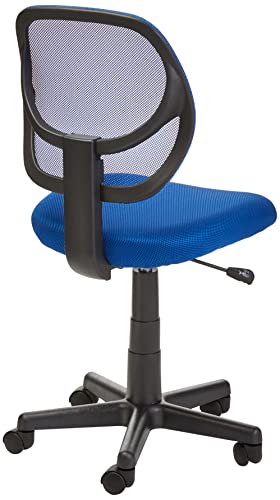 Amazon Basics Low Back Office Chair, Breathable Mesh, Height Adjustable, Padded Seat, Rolling Wheels, Swivel, Blue, 21.25" D x 22.5" W x 38" H - color: Blue