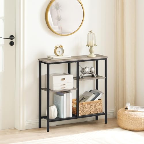 HOOBRO Narrow Console Table, Sofa Table, 4-Tier Industrial Entryway Table with Metal Mesh Shelf, Hallway Table with Adjustable Feet, for Entryway, Living Room, Hallway, Greige and Black BG79XG01 - color: Greige + Black