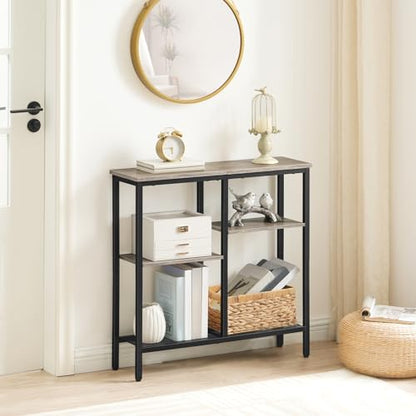 HOOBRO Narrow Console Table, Sofa Table, 4-Tier Industrial Entryway Table with Metal Mesh Shelf, Hallway Table with Adjustable Feet, for Entryway, Living Room, Hallway, Greige and Black BG79XG01 - color: Greige + Black