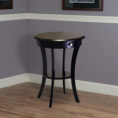 Winsome Sasha Round Accent Table with Drawer and Shelf, for Living Room, Bedroom, Black - color: Black