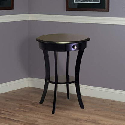 Winsome Sasha Round Accent Table with Drawer and Shelf, for Living Room, Bedroom, Black - color: Black