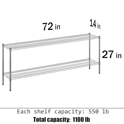 14" Deep x 72" Wide x 27" Height Wire Shelving Kit | 2-Tier | NSF Commercial Storage Rack Unit - size: 14" Deep x 72" Wide