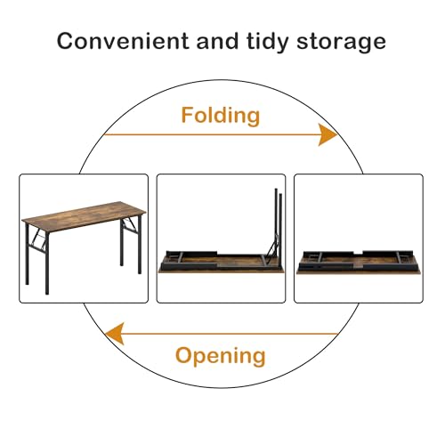Need Home Office Desk Large Computer Desk 60 inch Sturdy Table Foldable Desk Gaming Computer Table No Assembly Required, Rustic Brown&Black Frame AC5FB(152.4 * 60) - color: Rustic Brown & Black Frame, size: 60 inch