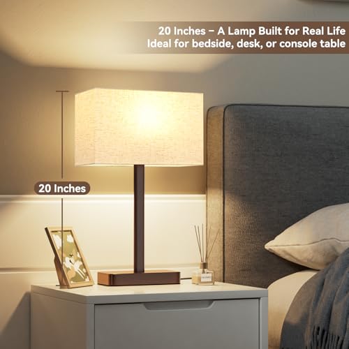 Hong-in Touch Lamps for Bedroom - 3-Way Dimmable Bedside Lamps Set of 2 with USB C+A, White Modern Table Lamp for Night Stands, Desk Lamp for Living Room Nightstand End Tables Bed Side - color: G. White&Brown