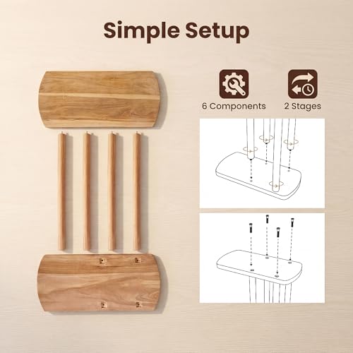 COSTWAY Solid Teak C-Shaped Side Table, Natural Slim 2-Tier End Table with Thick Top & Stable Base, Space-Saving Couch Table for Living Room Bedroom Small Spaces (1)