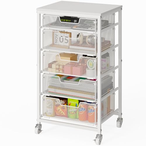 Sbanmao Utility Cart with 5 Drawers, Rolling Storage Cart with Wooden Tabletop and Lockable Wheels, Storage Drawer Cart with Drawers, Craft Cart for Bedroom, Classroom, Home, Office, White - color: White, size: 5 Drawers