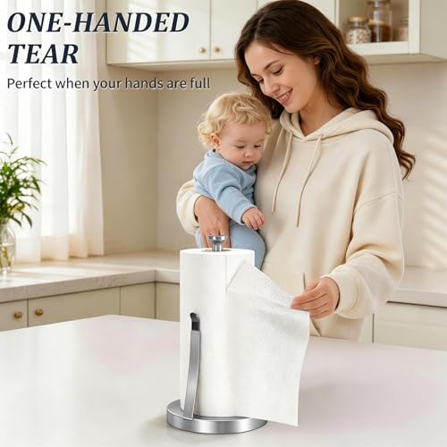 Jesginboo Countertop Paper Towel Holder for Kitchen, Brushed Nickel | Tension Arm for One-Handed Tear, Stainless Steel Paper Towel Holder for Bathroom Kitchen - color: Brushed Nickel