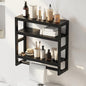 Bathroom Shelves with Hanging Bar Over Toilet Storage - Adjustable Wall Organizer (Black) - color: Black