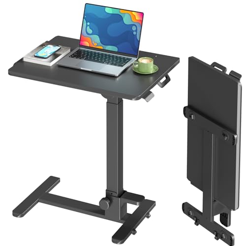 Foldable Mobile Standing Desk, 27 Inch Small Rolling Laptop Cart Height Adjustment, 90° Tiltable Sofaside Table, No Assembly Needed Portable Computer Workstation, Black - color: Black