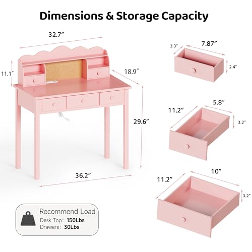 FUNKOCO Home Office Furniture Writing Desk,Computer Work Station with Detachable Hutch,5 Drawers(Pink) - color: 2-pink