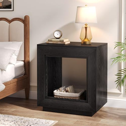 Tribesigns Rustic Brown End Table, 24" Side Table with Storage Shelf, Farmhouse Style Nightstand Bedside Table (1, Black) - color: Black