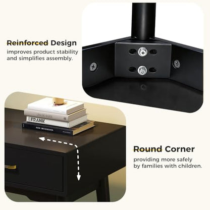 FUNKOCO Small Black Desk with Drawers - 40 Inch Home Office Study Writing Desk for Bedroom, Vanity Desk with 4 Solid Legs, Modern Computer Desk for Small Spaces (Balck) - color: Black