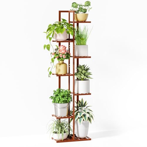 ROSSNY 55 Inch Tall Bamboo Plant Stand for Indoor, 7 Tier 8 Potted, Brown | Corner Plant Stand, Tiered Plant Shelf, Planter Holder for Multiple Plants Indoor - color: Brown, size: 7 Tier - 55 Inch