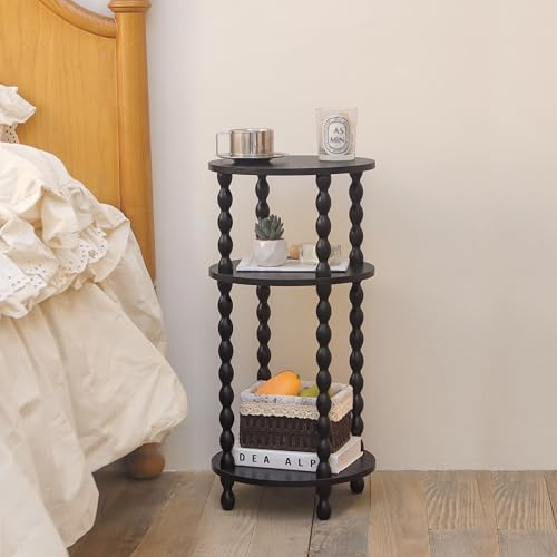 AWASEN Small Round Side Table, Black End Table with 3-Tier Open Shelf for Small Spaces, Round Bedside Table Nightstand for Bedroom, Living Room, Office, Black - color: Black