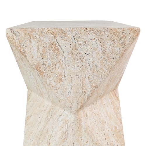 Christopher Knight Home Buncha 17.75" H Lightweight Concrete Outdoor Side Table, Patio End Table and Hourglass Design, MGO Outdoor Coffee Table, No Assembly Garden Plant Stand Indoor, Beige + Yellow - color: Beige + Yellow