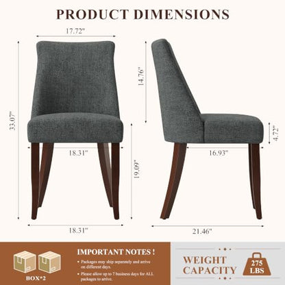 COLAMY Upholstered Dining Chairs Set of 4 with Wood Legs, Dark Grey | Mid Century Kitchen Chairs with Back, Fabric Side Dining Room Chairs for Dining Room Restaurant - color: Dark Grey, size: Set of 4