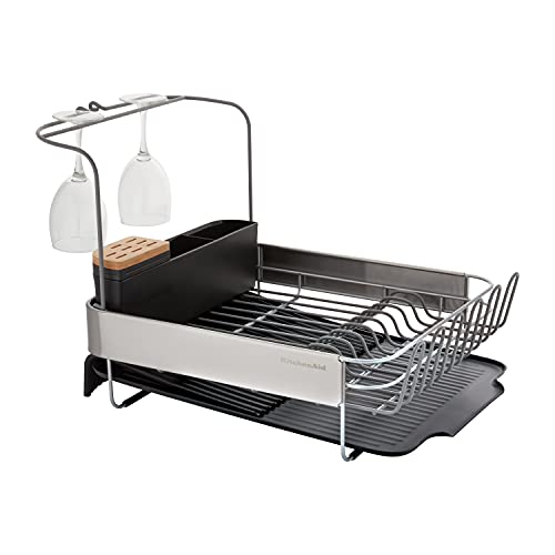 KitchenAid Full Size, Rust Resistant Expandable Dish Rack with Angled Self Draining Drainboard, 24-Inch, Black - color: Black, size: Expandable