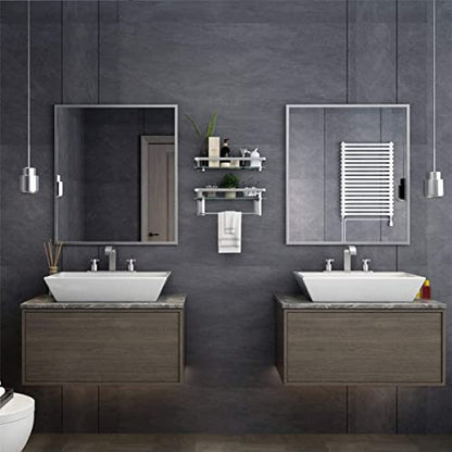 VOLPONE Glass Shelf with Towel Bar 15.7in Silver Bathroom Shelf Wall Mount Rustproof Bathroom Wall Organizer 1 Tier (Silver) - style: 1 tier with towel bar silver