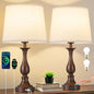 Bedside Table Lamp Touch Control Bedroom Lamps with USB A + C Charging Port 3 Way Dimmable Touch Lamps for Nightstand Living Room Bedroom Dorm Home Office Reading, Set of 2 (White Shade & Brown Base) - color: White Shade & Brown Base