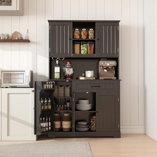 Gizoon Kitchen Pantry Cabinet with Countertop Kitchen Hutch Storage Cabinet 67.7" Tall Pantry Coffee Bar with Storage for Dining Room and Craft Room, Painted Black - color: Black