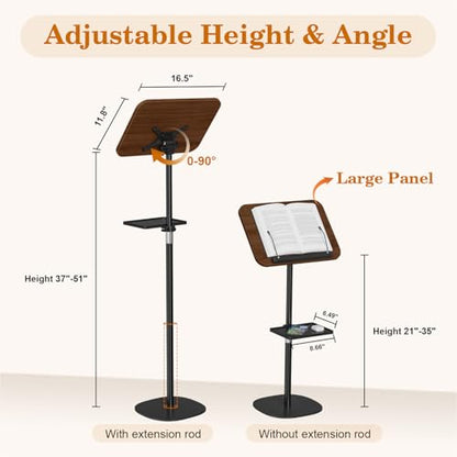 Snughome Floor Book Stand with Removable Tray, Wood Standing Book Stand for Reading, Height Adjustment 21"-51", Music Stand Cookbook Stand Textbook Stand Laptop Stand Book Holder for Display