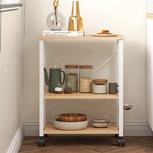 sogesfurniture 3-Tier Kitchen Baker's Rack Utility Shelf Microwave Oven Stand Storage Cart Workstation Shelf 3-Tier Kitchen Utility Cart on Wheels with Storage, Maple - color: Maple