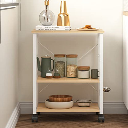 sogesfurniture 3-Tier Kitchen Baker's Rack Utility Shelf Microwave Oven Stand Storage Cart Workstation Shelf 3-Tier Kitchen Utility Cart on Wheels with Storage, Maple - color: Maple