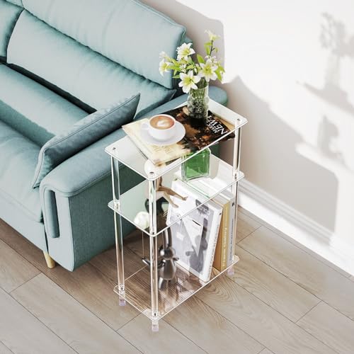 Clear Acrylic Narrow Side Table for Small Spaces, 15.7" L x 7.87" W x 24.6" H, 3 Tier Rectangle Slim End Table Nightstand, Small Skinny Bedside Table for Living Room, Bedroom, Bathroom - size: 3 Tier 1 Pack