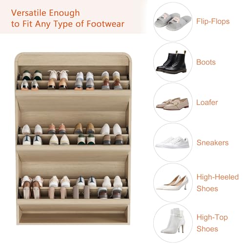 Garvee Shoe Cabinet with 3 Flip Drawers, Modern Narrow Shoe Storage Cabinet Organizer with Adjustable Shelf, 46" Tall Hidden Freestanding Shoe Rack Cabinet for Entryway, Hallway, Natural Oak - color: Natural Oak