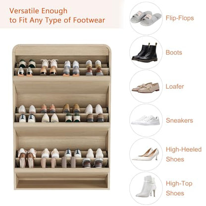 Garvee Shoe Cabinet with 3 Flip Drawers, Modern Narrow Shoe Storage Cabinet Organizer with Adjustable Shelf, 46" Tall Hidden Freestanding Shoe Rack Cabinet for Entryway, Hallway, Natural Oak - color: Natural Oak