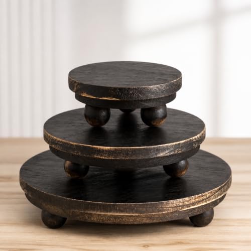 Amyhill 3 Pcs 8/6/4 Inch Wooden Risers for Display Wood Pedestal Stand Mini Tray Stand Round Wooden Pedestal Holder Rustic Riser for Decor Tiered Tray Decor Home Kitchen(Black) - color: Black, size: 8/6/4 Inch