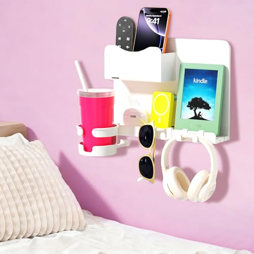 Floating Shelves for Bedside Shelf, Stick On Accessories Organizer, Dorm Room Essentials, Wall Mount Shelf, Cute Room Decor Aesthetic, Girls Room Decor, Cool Stuff For Bedroom Storage And Organization - color: White