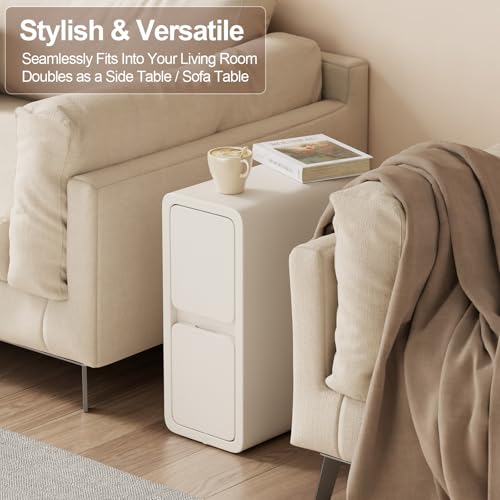 AQIMUELE Narrow Nightstand - Narrow Bedside Table with Drawers, Wood Small Nightstand with Leather Surface for Bedroom, White - 7.9" W - color: White (2 Drawers), size: 7.9"W