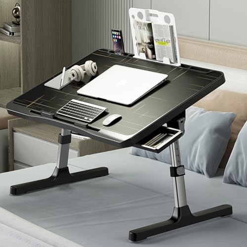 SIDIANBAN Laptop Desk for Bed, Adjustable Bed Table with USB Charge Port, Foldable Laptop Table with Storage Drawer, Portable Laptop Bed Desk Tray for Eating Working Writing Reading (Black) - color: Black