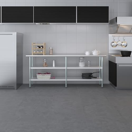 Stainless Steel Work Table with 2 Shelves | Metal Utility Table | Commercial & Residential NSF Utility (Stainless Steel Table with 2 Shelves, 84" Long x 18" Deep) - size: 84" Long x 18" Deep