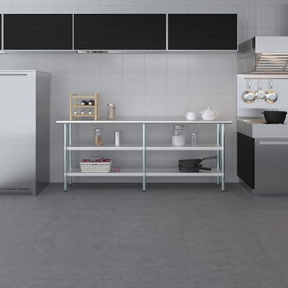 Stainless Steel Work Table with 2 Shelves | Metal Utility Table | Commercial & Residential NSF Utility (Stainless Steel Table with 2 Shelves, 84" Long x 18" Deep) - size: 84" Long x 18" Deep