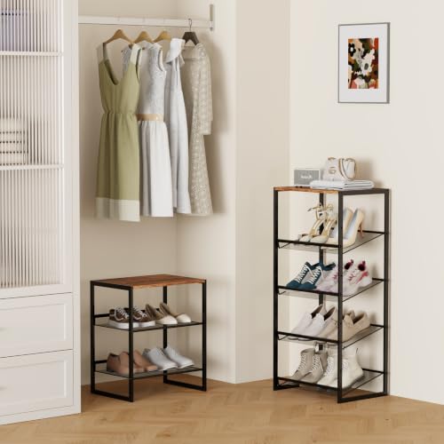 5 Tier Metal Shoe Rack, Sturdy Steel Frame with Rust-Proof Coating, MDF Top, Adjustable Flat Inclined Mesh Shelves, Anti-Tip Scratch-Resistant Feet, Sleek Show Rack for Entryway, Hallway, Garage - size: 5 Tier (16.5″x11.8″x36″)